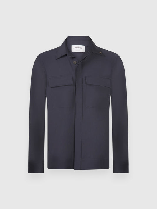 Technical wool overshirt blue navy