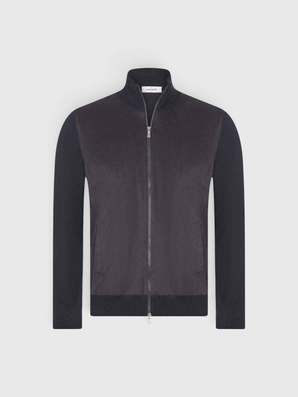 Alcantara and merinos full zip blue navy