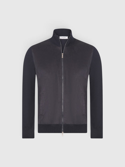 Alcantara and merinos full zip blue navy