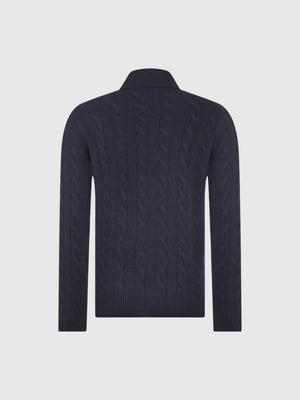 Cabled and ribbed cashmere polo Navy Blue