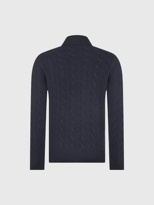 Cabled and ribbed cashmere polo Navy Blue