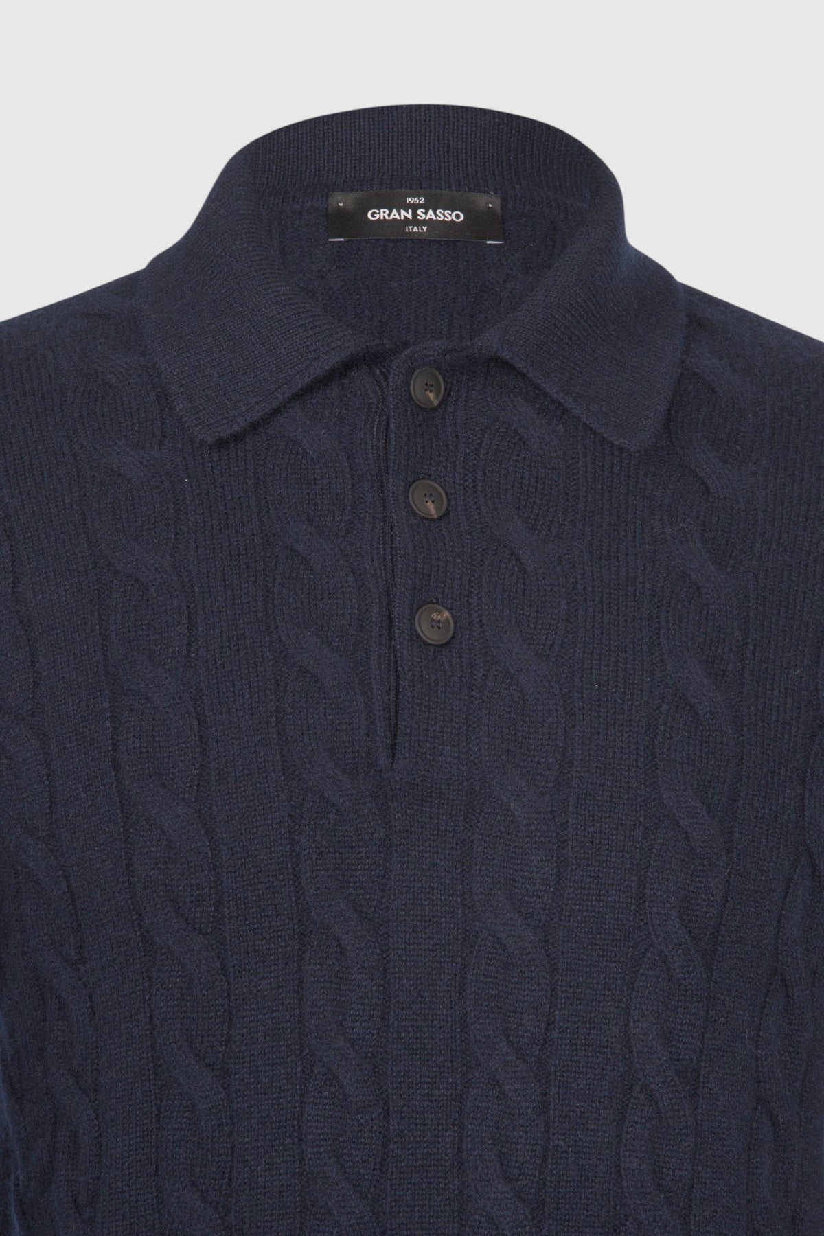 Cabled and ribbed cashmere polo Navy Blue