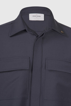 Technical wool overshirt blue navy