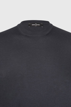 Cashmere silk and wool crew neck blue navy