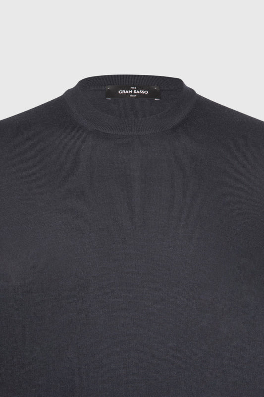 Cashmere silk and wool crew neck blue navy