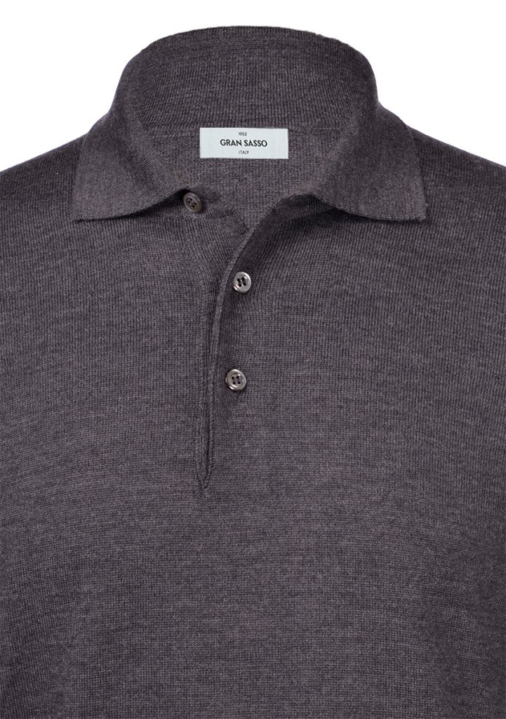 Gran Sasso Polo Langarm Slim Fit Anthrazit